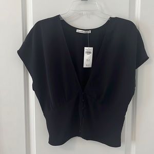 NWT Abercrombie Cropped Button Front top W/ Elastic Back